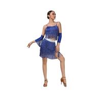 Gyrategirl Four Piece Womens Tassel Latin Jazz Dance Dress Halter Neck Crop Top Sparkle Fringed Flapper Skirt for Ladies Ballroom Cha-cha Salsa Samba Rumba Tango Outfits Set 8 Colors