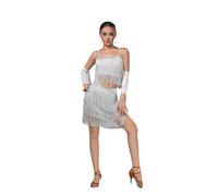 Gyrategirl Four Piece Womens Tassel Latin Jazz Dance Dress Halter Neck Crop Top Sparkle Fringed Flapper Skirt for Ladies Ballroom Cha-cha Salsa Samba Rumba Tango Outfits Set 8 Colors