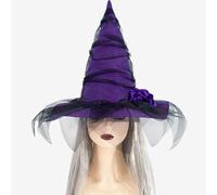Gyrategirl Halloween Witch Hat for Women with Rose Mesh Vintage Cosplay Fancy Dress Veil Witch Pointed Hat Witch Costume Accessories for Headwear Carnival Cosplay Party