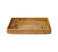 Gyrategirl Rattan Serving Tray - Woven Rectangle Handwoven Wicker Basket Organizer for Home Decorative Storage, Tabletop Breakfast Drinks Snack Fruit Storage Platter