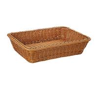Gyrategirl Rattan Woven Square Plastic Fruit Basket Sundry Storage Basket,Stackable Rectangle Serving Basket for Fruit, Bread, Vegetable, Towel, Home, Restaurant, Kitchen,Outdoor Use,3 Sizes