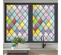 Gyrategirl Stained Glass Window Film,Colorful Lattice Window Tint,Rainbow Door Privacy Films,Removable Transparent Double Sided Vintage Geometric Window Clings for Glass Windows Decals Window Stickers