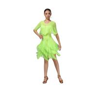 Gyrategirl Womens Tassel Latin Dance Dress Half Long Sleeve Ballroom Salsa Samba Rumba Tango Outfits for Ladies 5 Colors