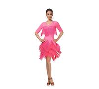 Gyrategirl Womens Tassel Latin Dance Dress Half Long Sleeve Ballroom Salsa Samba Rumba Tango Outfits for Ladies 5 Colors