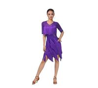 Gyrategirl Womens Tassel Latin Dance Dress Half Long Sleeve Ballroom Salsa Samba Rumba Tango Outfits for Ladies 5 Colors