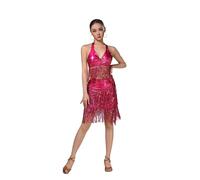 Gyrategirl Womens Two Piece Tassel Latin Jazz Dance Dress Halter Neck Backless Crop Top Sparkle Fringed Flapper Ballroom Cha-cha Salsa Samba Rumba Tango Outfits for Ladies 6 Color