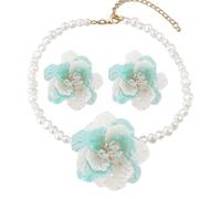 GYRMMUE Big Flower Necklace Earrings Set for Women,Vintage Camellia Pearl Choker Boho Colorful Statement Spring Summer Necklace Earrings Jewelry, L, Alloy Steel, No Gemstone