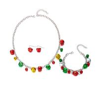 GYRMMUE Christmas Earrings Necklace Set for Women,Vintage Red Green Jingle Bell Ornament Long Chain Dangle Earrings Bracelets Necklaces Beaded Xmas Hook Stocking Stuffers Party Jewelry, L, Alloy Steel