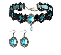 GYRMMUE Gothic Necklace Earrings Set for Women,Vintage Lace Hollow Out Necklace Punk-Style Crystal Glass Cameo Earrings Goth Mysterious Vampire Jewelry Halloween Accessories, L, Crystal, No Gemstone