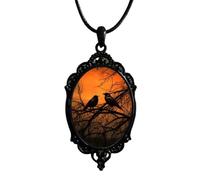 GYRMMUE Vintage Gothic Crow Glass Pendent Choker,Witch/Raven/Pumpkin/Castle Cameo Cross Necklace Mystic Witch Jewelry Gift Accessories for Halloween, Zinc, glass