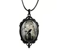 GYRMMUE Vintage Gothic Crow Glass Pendent Choker,Witch/Raven/Pumpkin/Castle Cameo Cross Necklace Mystic Witch Jewelry Gift Accessories for Halloween, Zinc, glass