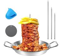 Gyro Cooking Plate with Skewer, Vertical Spit Roaster for Oven, Chicken Shawarma Pan - Stainless Steel