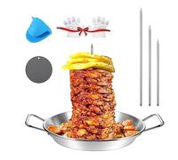 Gyro Pan with Skewer - 304 Stainless Steel Vertical Spit for Oven, Includes 3 Removable Spikes & Brushes for Tacos Al Pastor, Shawarma, Kebabs, BBQ Dishes