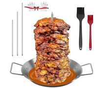 Gyro Pan with Skewer - 304 Stainless Steel Vertical Spit for Oven, Includes 3 Removable Spikes & Brushes for Tacos Al Pastor, Shawarma, Kebabs, BBQ Dishes