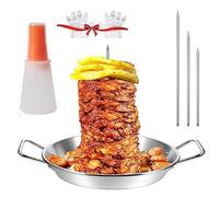Gyro Pan with Skewer, 304 Stainless Steel Vertical spit for oven Skewer Pan,Gyro Cooking Plate with 3 Removable Spikes & Brushes For Tacos Al Pastor, Shawarma Kebabs Smoker Oven BBQ Dishes ( Color : C