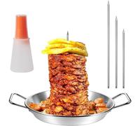 Gyro Pan with Skewer, Gyro Cooking Plate, Vertical Skewer Pan for Oven, Vertical Rotisserie Pan, Chicken Shawarma Pan for Oven, Stainless Steel Vertical Spit Roaster (C)