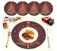 Gyrodymix 1 Set Red Christmas Placemat 13.7" Golden Christmas Tree for Party Dining Table Decoration