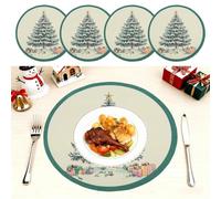 Gyrodymix 1 Set White Christmas Placemat 13.7" Christmas Tree and Snow for Party Dining Table Decoration