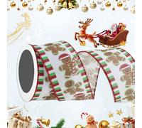 Gyrodymix 2.5" Christmas Wired Ribbon Stripe and Gingerbread Man Print, for Christmas Tree Gift Wrapping Wreath Crafts Bow Making and Party Decoration, 10 Yards