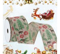 Gyrodymix 2.5 Inch Christmas Wired Ribbon Forest Cotton Belt for Tree Gift Wrapping Wreath Crafts Decoration Multicolor 10 Yards 1 Pc