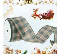 Gyrodymix 2.5 Inch Christmas Wired Ribbon Green Plaid Embroidery Tape for Christmas Tree Gift Wrapping Wreath Crafts Decoration Green 10 Yards 1 Pc