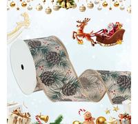 Gyrodymix 2.5 Inch Christmas Wired Ribbon Pine Cone Tape for Christmas Tree Gift Wrapping Wreath Crafts Bow Making and Party Decoration Gray 10 Yards 1 Pc
