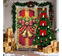 Gyrodymix Christmas Door Cover 71" x 35" Christmas Front Door Decorations Bow&Bells Winter Xmas Backdrop Banner for Indoor Outdoor Holiday Home Decor