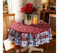 Gyrodymix Christmas Tablecloth, 60 Inch Round, Vintage Winter Snowman Pattern Waterproof Decorative Table Cover for Party Dinner Picnic Decor