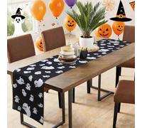 Gyrodymix Table Runners Halloween Ghost Table Runner for Home Kitchen Dining Table Party Decorations Black White