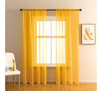 GYROHOME Basic Rod Pocket Sheer Voile Curtain, Sunlight Filtering Protect Privacy Polyester Sheer for Bedroom Patio Door Set of 2Panels, Gold Yellow, 132x274cm