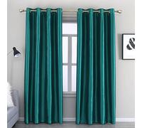 GYROHOME Faux Silk Blackout Curtains with Black Liner, Solid Window Treatment Drapes for Bedroom Living Room, Thermal Insulated Ring Top (2Panels, 46x72inch,Teal)