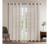 GYROHOME Faux Silk Semi Sheer for Bedroom Living Room Grommet Top Privacy Light Reducing Voile Drapes Window Treatment, 2 Panels, Light Gold, 132 x 274 cm