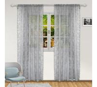GYROHOME Floral Lace Sheer Curtains, Rod Pocket Window Voile Sheer Drapes for Bedroom, Vintage Style Single Panel Textured Sheer Curtains, Grey, 145x183 cm
