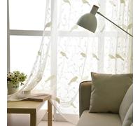 GYROHOME Sheer Voile Curtains with White Birds Pattern Embroidery,Modern and Simple,Rod Pocket,2 Panels,Curtains Semi Sheer Drapes, Light Filtering Curtains for Living Room,107x137 cm
