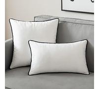 GYROHOME Velvet Throw Pillow Covers with Black edging Decorative Farmhouse Cushion Covers for Sofa Couch Bedroom, Pack of 2, 30x50 cm, White