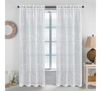 GYROHOME White Floral Pattern Embroidered Sheer Curtains, Semi Voile Rod Pocket Textured Drapes for Bedroom and Living Room, 2 Panels, 168x229cm