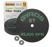 GYROS 1.5” Resin Cut-Off Wheels for Rotary Tools; 12 Double Fiberglass Reinforced Cutting Discs; Super-Tensile Materials like Titanium, Carbon; Dremel Cutting Tool Accessory; Made in USA 11-41502/12