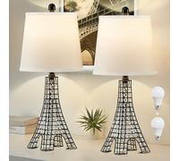 GyroVu 24" Crystal Table Lamp Set of 2, Crystal End Table Lamp with Paris Tower Base, Black Desk Lamps Paris Lamps for Bedroom, Modern Nightstand Lamps for Living Room,2 Bulbs Included