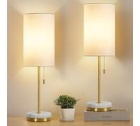 GyroVu Bedside Lamps Set of 2, Minimalist Table Lamp with Pull Chain, Modern Nightstand Lamp with Marble Base, Gold Table Lamp for Bedroom Living Room Office