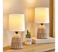 GyroVu Cermaic Table Lamp Set of 2, Boho Table Lamp for Bedside, Small Nightstand lamp with Ceramic Base and Fabric Shade for Bedroom Living Room Decoration