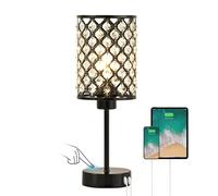 GyroVu Crystal Table Lamp, Black Lamp for Bedside Nightstand with USB C+A Ports,Touch Dimmable with Crystal Shade for Bedroom, Living Room, Office (Bulb Included)