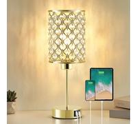 GyroVu Crystal Table Lamp, Gold Lamp for Bedside with USB C+A Ports, Touch Dimmable with Crystal Shade for Bedroom, Living Room(Bulb Included)