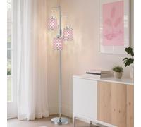 GyroVu Pink Crystal Floor Lamp, 3-Light Standing Tall Lamp with Sparkling K9 Crystal Shade, Rotary Switch, Easy Assemble Lamps for Living Room, Bedroom, Home Office, Girls Room