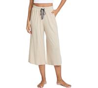 GYS Bamboo Viscose Capri Pants for Women Wide Leg Pajama Lounge Pants with Pockets Comfy Loose Cropped Yoga Pants, Heather Beige, Medium