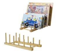GYSLEOT 2 Pack File Organizer for Desk, 5 Slots Small Wood Desktop Bookshelf Folder Sorter Holder, Book Organizer Stand Rack for Mail, Document, Notebook, Binder