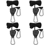 GYSRXS 4 PCS 1/8"Rope Ratchet Clip Hangers 2m Adjustable Rope Clip Hanger for Grow Room Equipment Flowers Plants,150lb Capacity of Each Pair(Black)