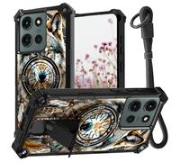 GYSYSQSH for Motorola Moto G Stylus 5G 2025 Phone Case with Wrist Strap & Hidden Stand Kickstand Dual Layer Hard PC Soft TPU Heavy Duty Shockproof Protective Cover for Women Men,A Wolf Dream Catchers