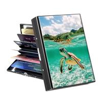 GYSYSQSH Metal Wallet for Women Men Girls, RFID Blocking Slim Aluminum Credit Card Holder, A Sea Turtles, Credit Card Holder, Minimalist