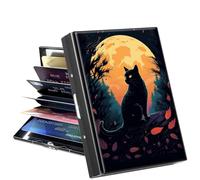 GYSYSQSH Metal Wallet for Women Men Girls, RFID Blocking Slim Aluminum Credit Card Holder, Moon Black Cat, Credit Card Holder, Minimalist