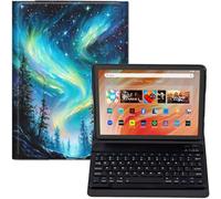GYSYZJDH for Amazon Fire HD 10 Tablet Case with Keyboard (13th/11th Gen, 2023/2021, 10.1 Inch) - PU Leather Stand Cover, Detachable Bluetooth Keyboard, Protective Northern Lights Aurora Forest Design